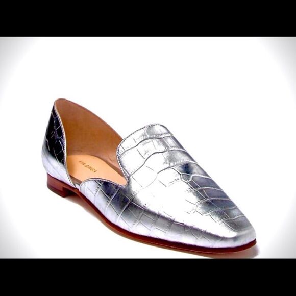 Via Spiga Shoes - Via Spiga Women’s Allese Alligator Embossed d’Orsay Loafer Flats Silver Size 8